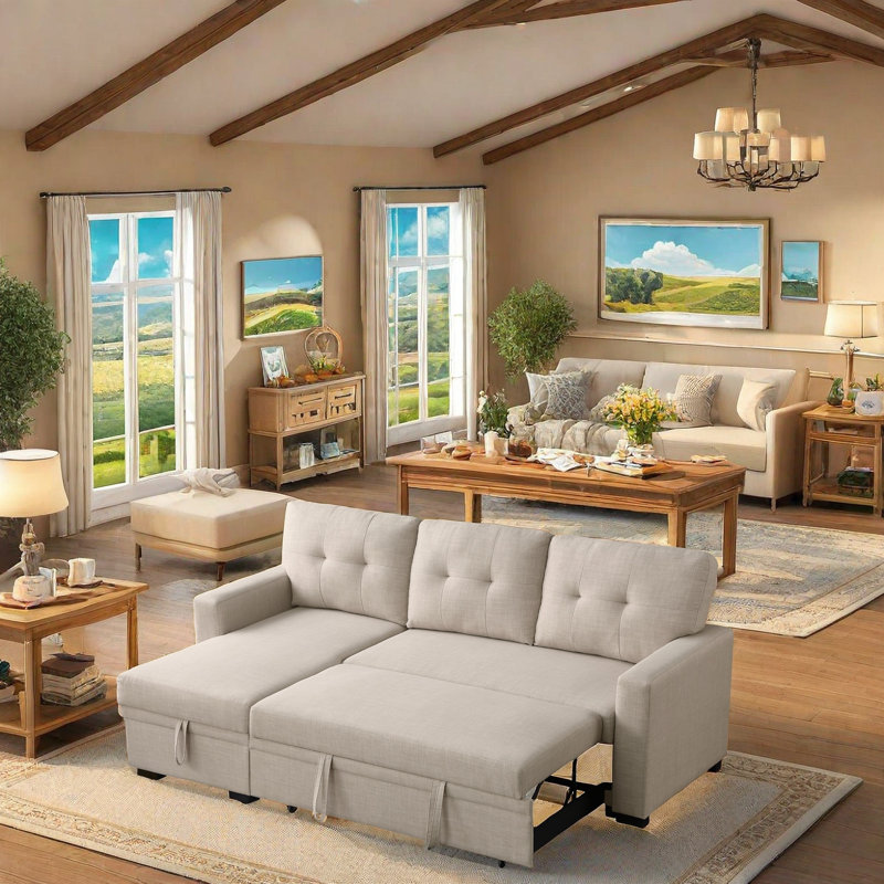 Convertible Loveseat Sofa Bed with Storage Chaise Twin Size Pull Out Sleeper with Removable Back Cushions for Small Spaces and Overnight Guests